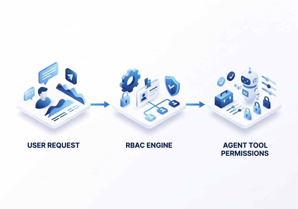 User request checked by an RBAC engine before granting agent tool permissions