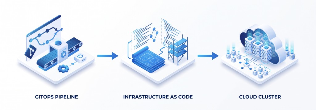 GitOps pipeline applying infrastructure as code to a cloud cluster