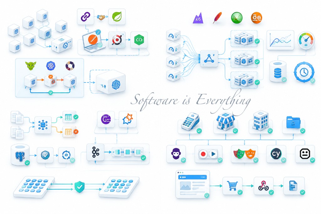 Software is Everything: testing toolchain across load testing, Kubernetes, data pipelines, contract tests and end-to-end checkout flows
